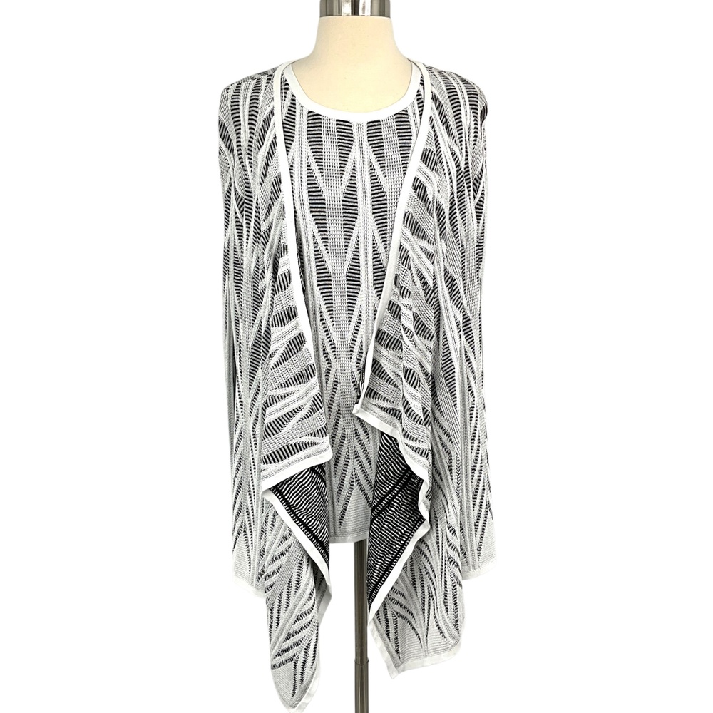 St. John Cardigan Sweater Tank Set Womens Small Black White Knit Geometric